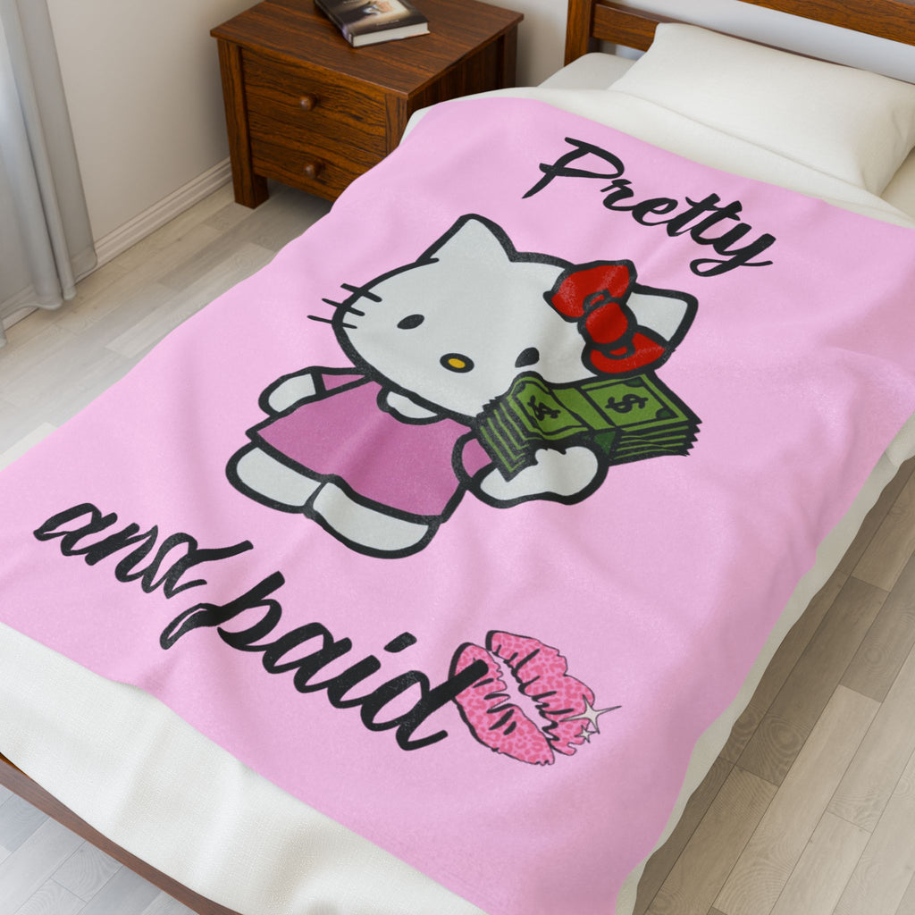 "Pretty and Paid" Plush Blanket — Cute Kitty Soft Cozy Throw for Teens & Gift