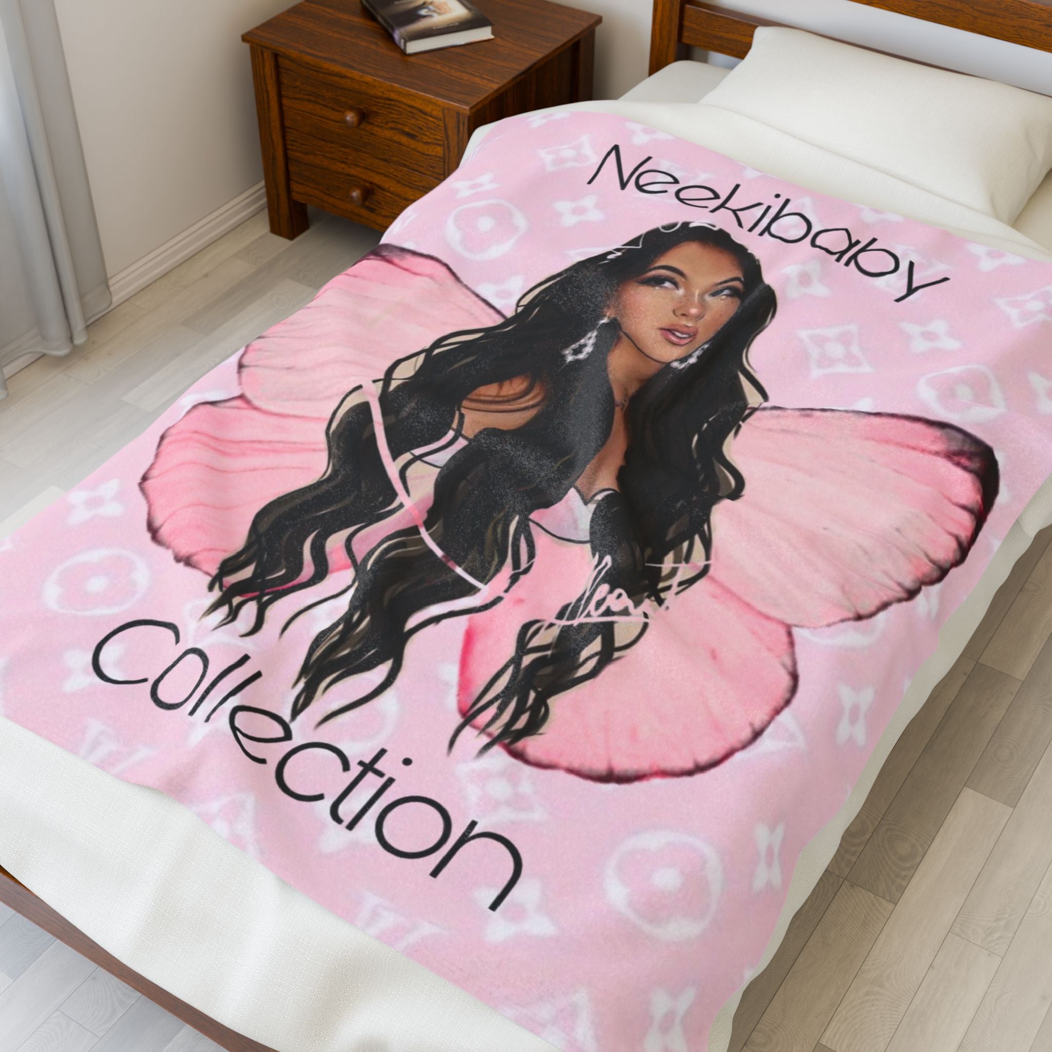 Neekibaby Collection Pink Butterfly Velveteen Plush Blanket — Soft Cozy Throw for Teens & Adults