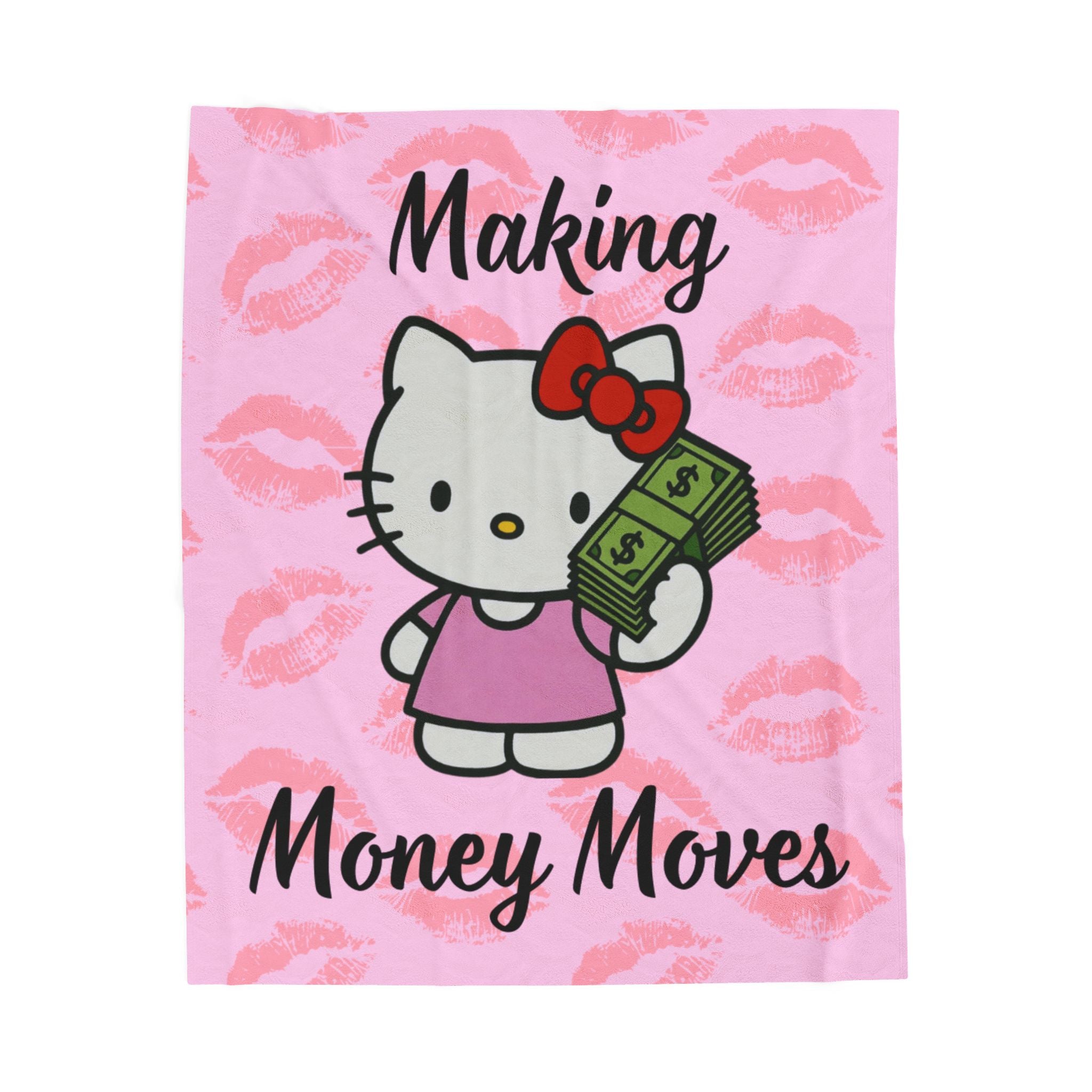 Plush Blanket — "Making Money Moves" Cute Kitty Cash Throw