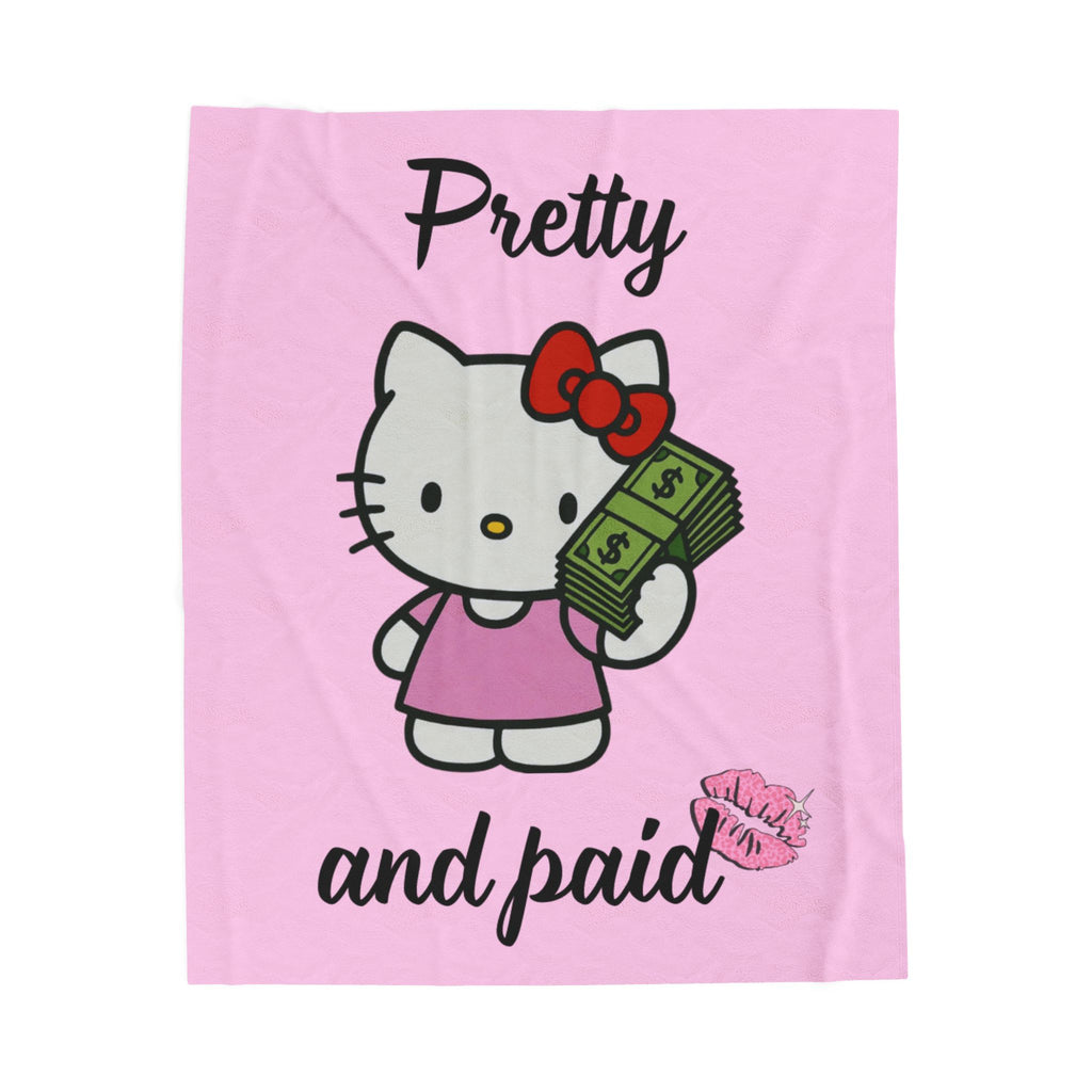 "Pretty and Paid" Plush Blanket — Cute Kitty Soft Cozy Throw for Teens & Gift